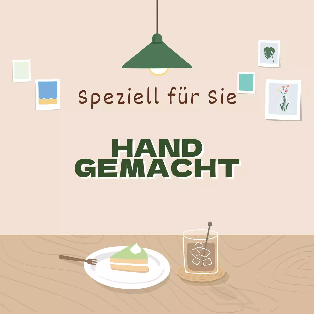 Grün-beige Illustration modernes Interieur nach Hause Cafe Veranstaltung Förderung