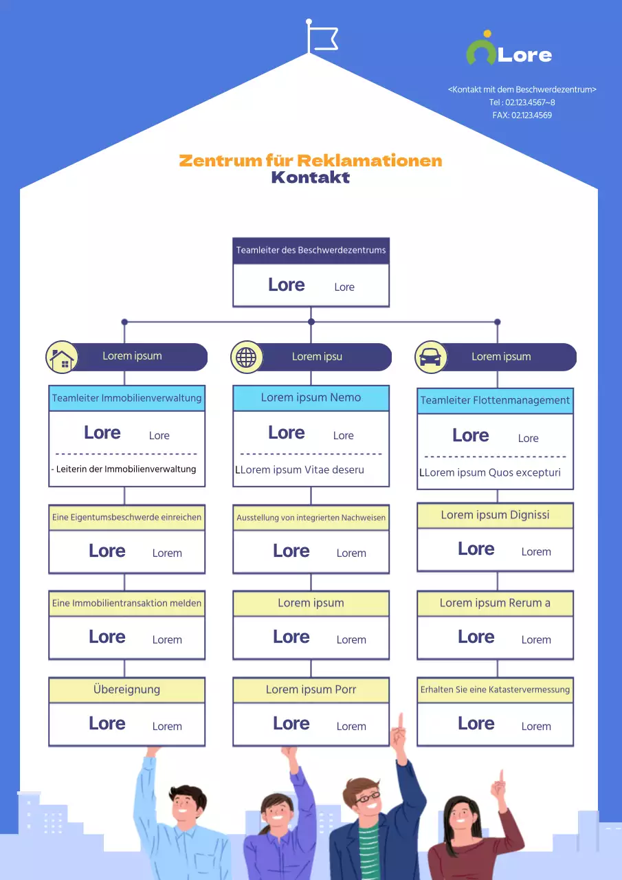 Blaue, saubere Illustration eines Vertreters einer Beschwerdestelle