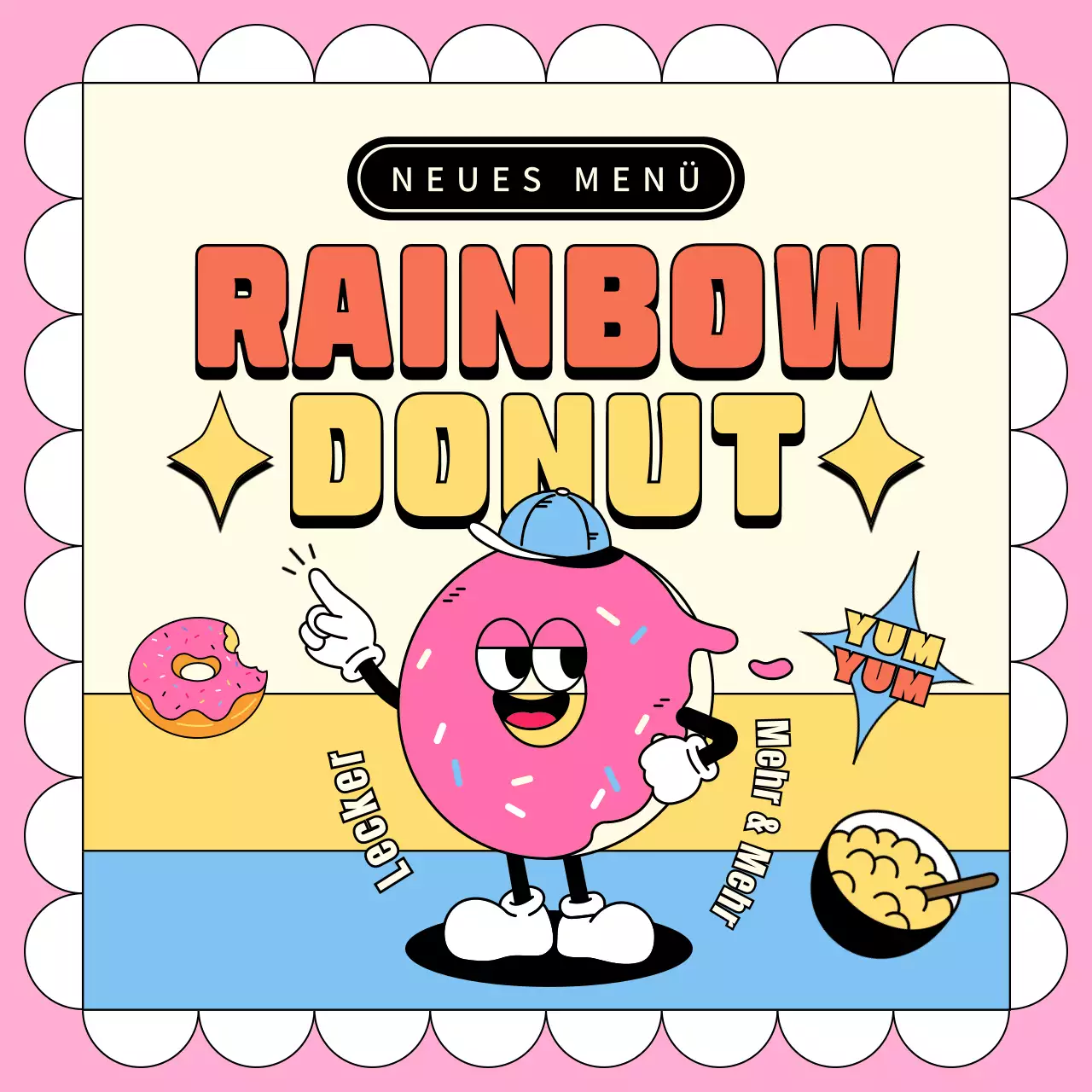 Einführung einer Donut-Bäckerei mit lebhaftem rosa Kitsch und einzigartigem Konzept