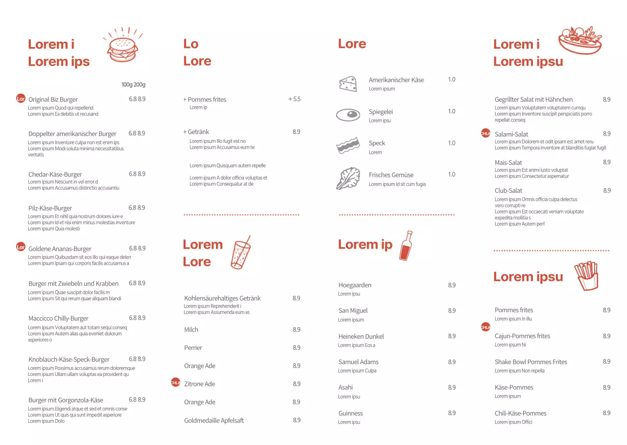 Rot und weiß einfachen Stil handgemachte Burger Förderung und Menü Bord
