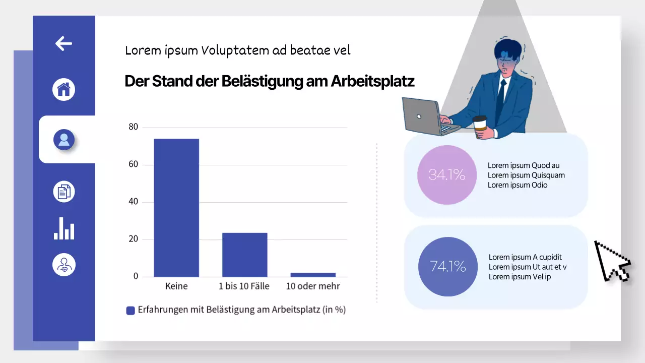 Schulung zur Prävention von Belästigung am Arbeitsplatz in einem blauen, übersichtlichen UI-Dashboard-Thema