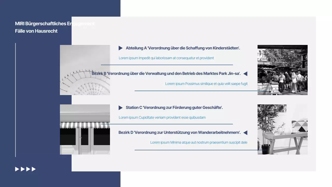 Ein einfacher, marineblauer und weißer Bericht über das Engagement der Gemeinschaft