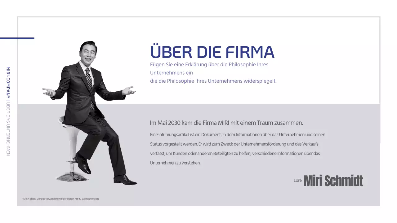 Ein einfaches Unternehmensprofil in Marineblau und Grau