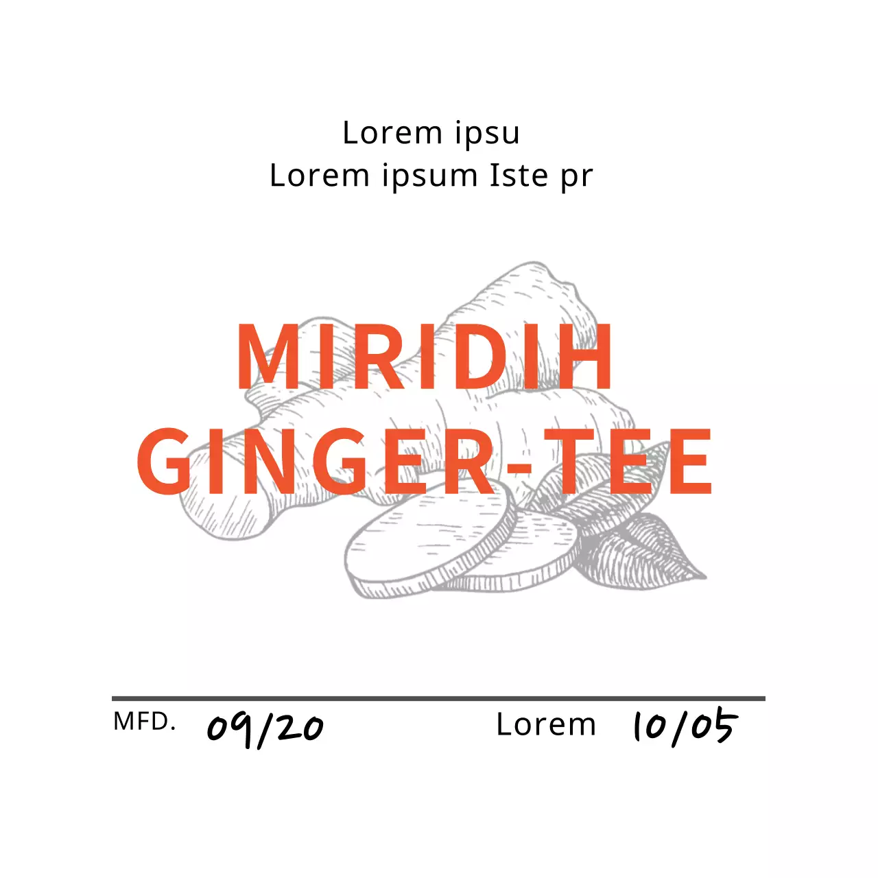 Hübsches Cafe-Ingwer-Tee-Etikett mit rosa Illustration