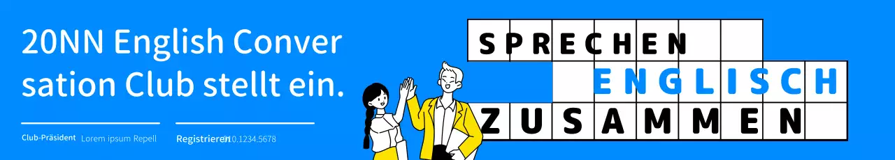 Englisch Konversation Club Rekrutierung Design mit Linie Illustration und blauen Farbschema