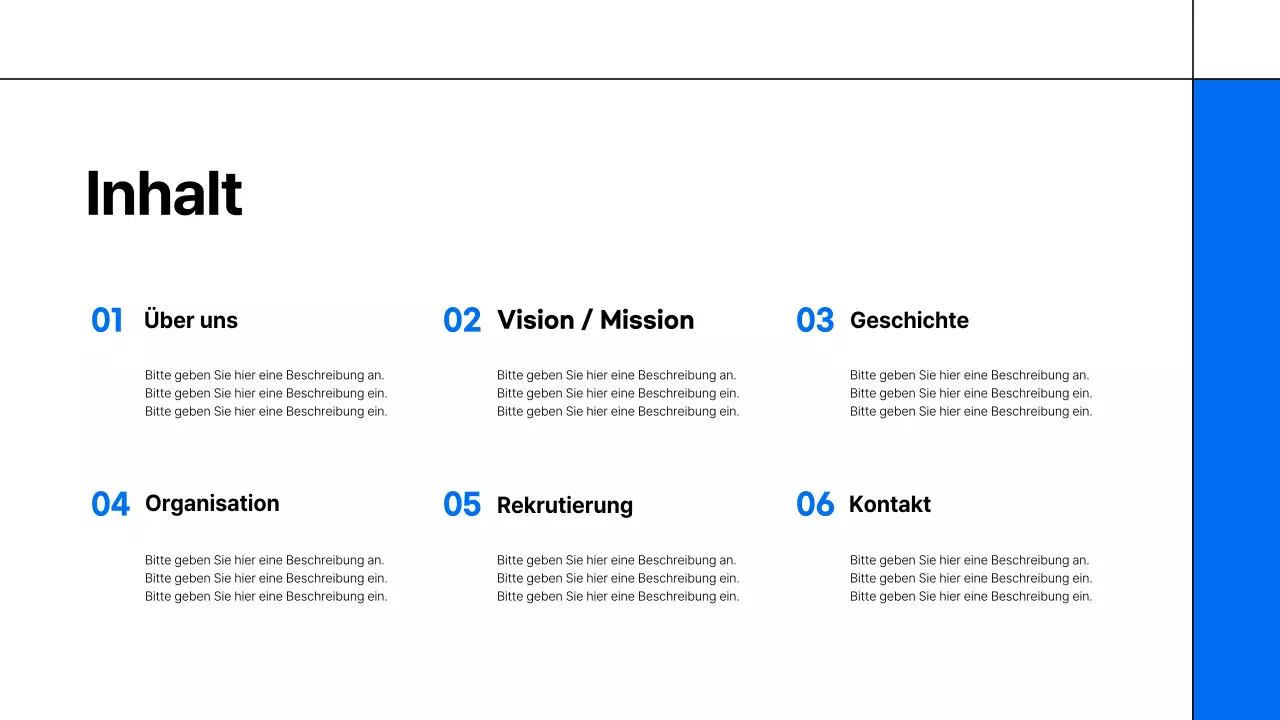 Ein einfacher weiß-blauer Prospekt für ein Bildungsunternehmen