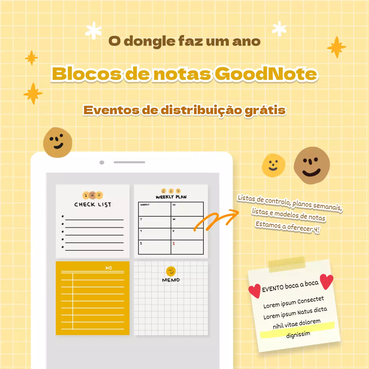 Detalhes do evento de oferta de bloco de notas amarelo