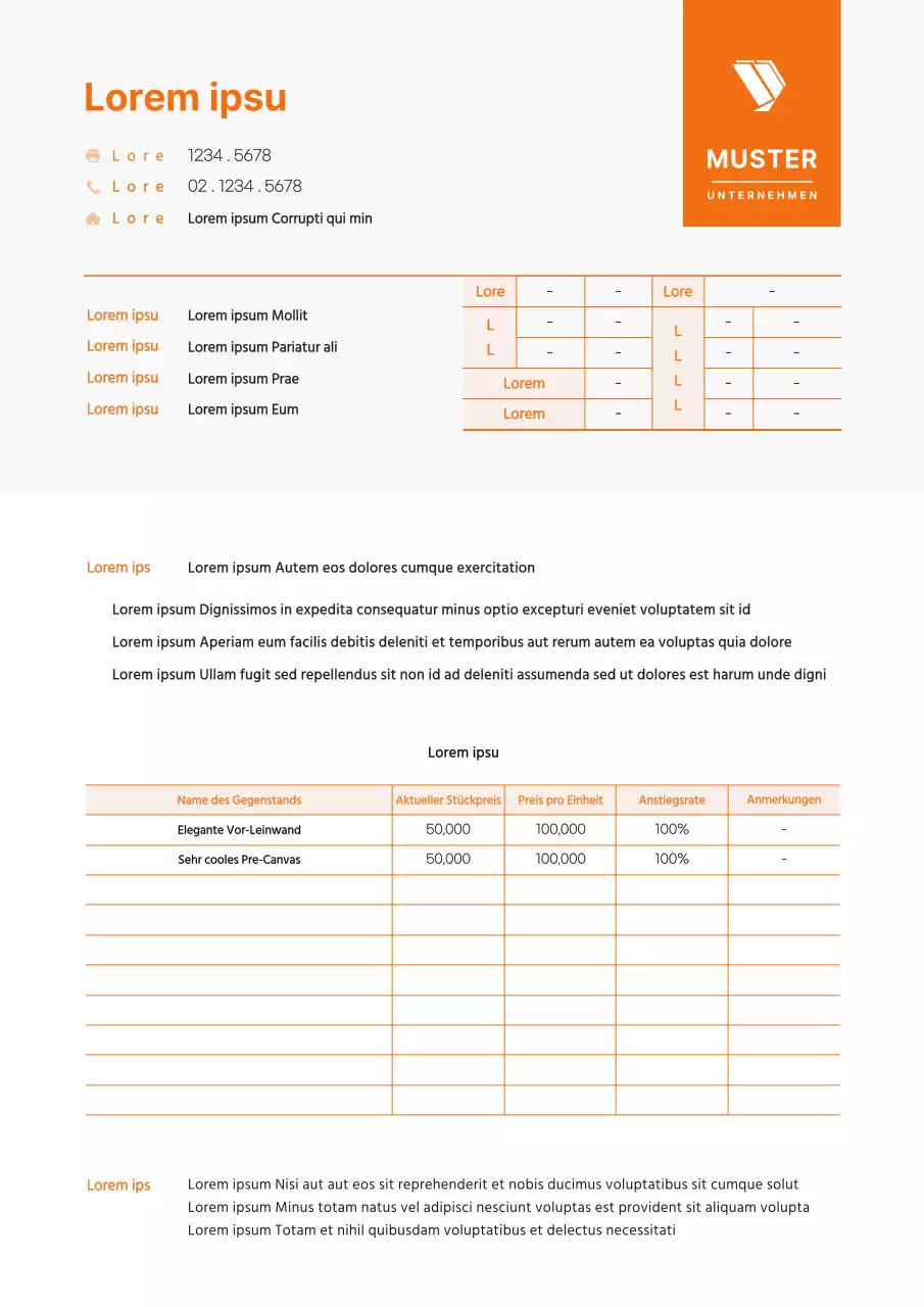 Ein sauberes Konzept Preiserhöhung Brief in orange und schwarz