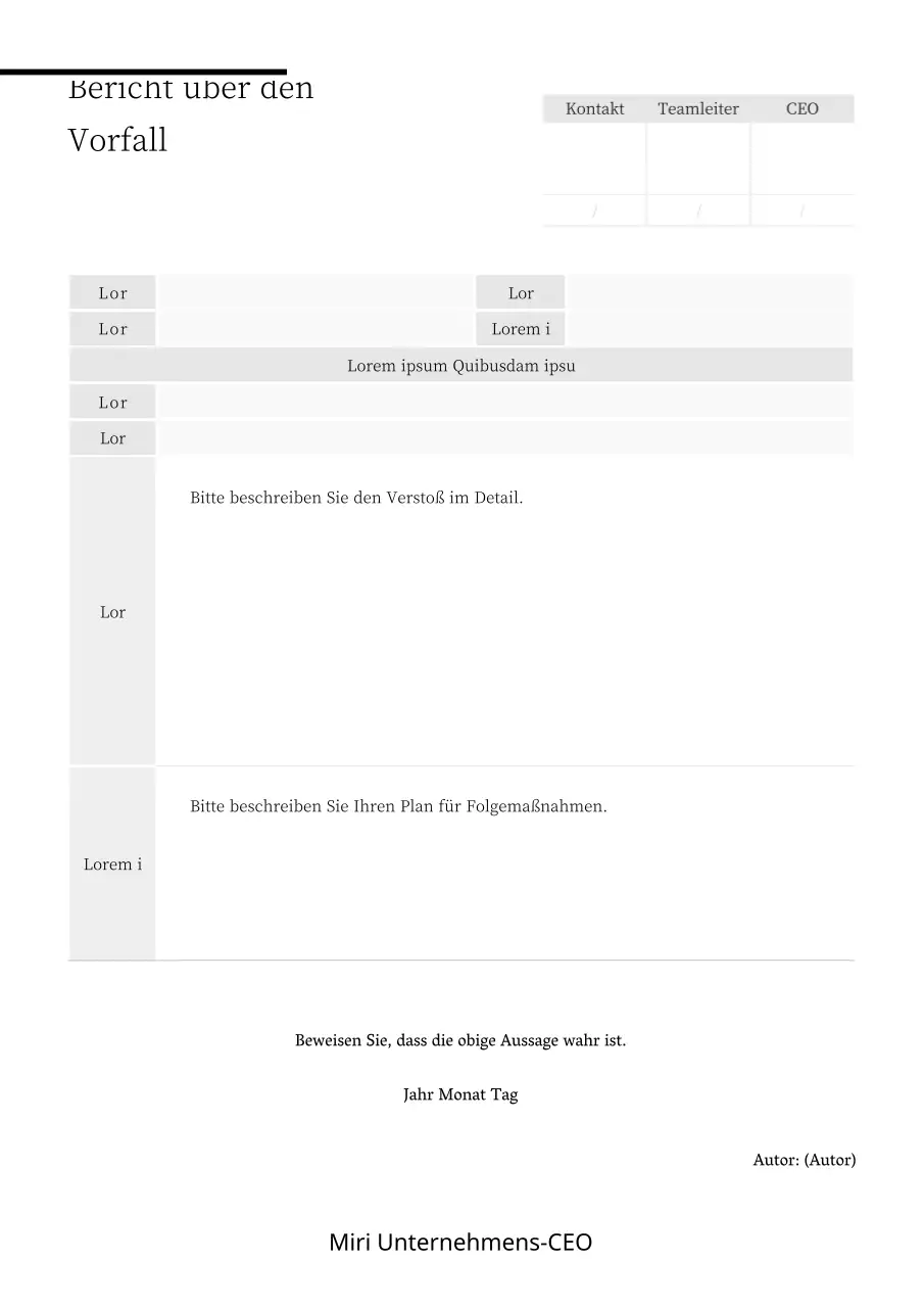 Ein ausgegrautes Formular für die Meldung von Vorfällen
