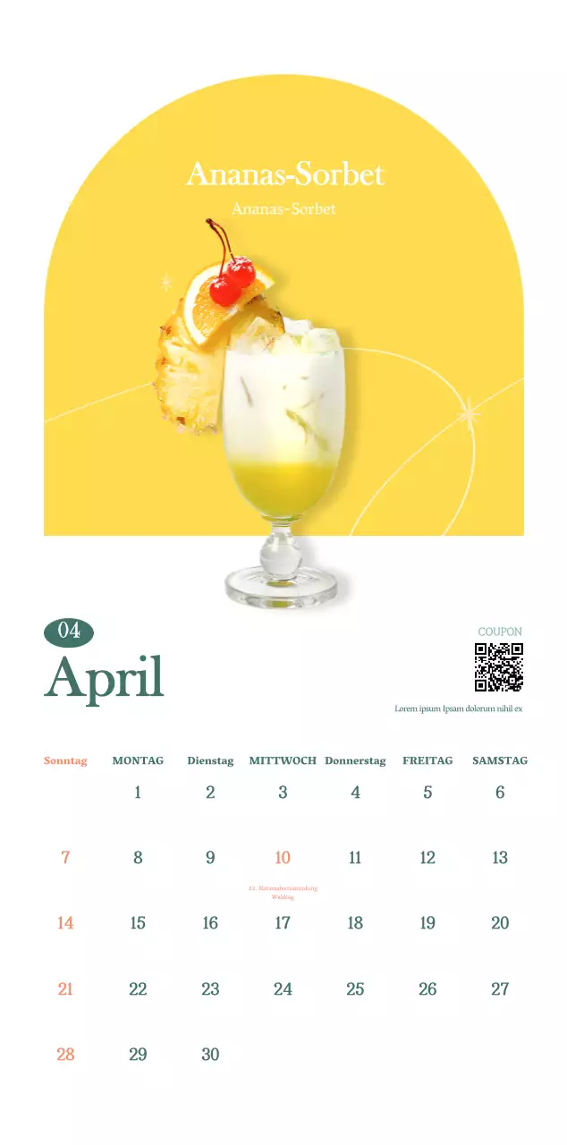 Cafe-Kalender mit Empfehlungen für das Getränk des Monats