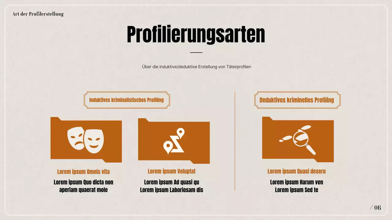 Vortrag über kriminalpsychologisches Profiling in Schwarz und Beige