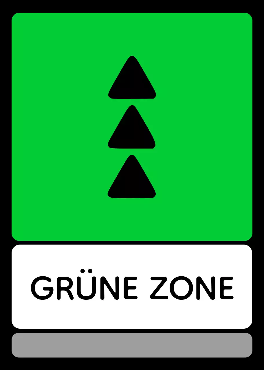 Ein einfacher Zonenführer mit grünem, blauem, violettem Text und dreieckiger, quadratischer Geometrie