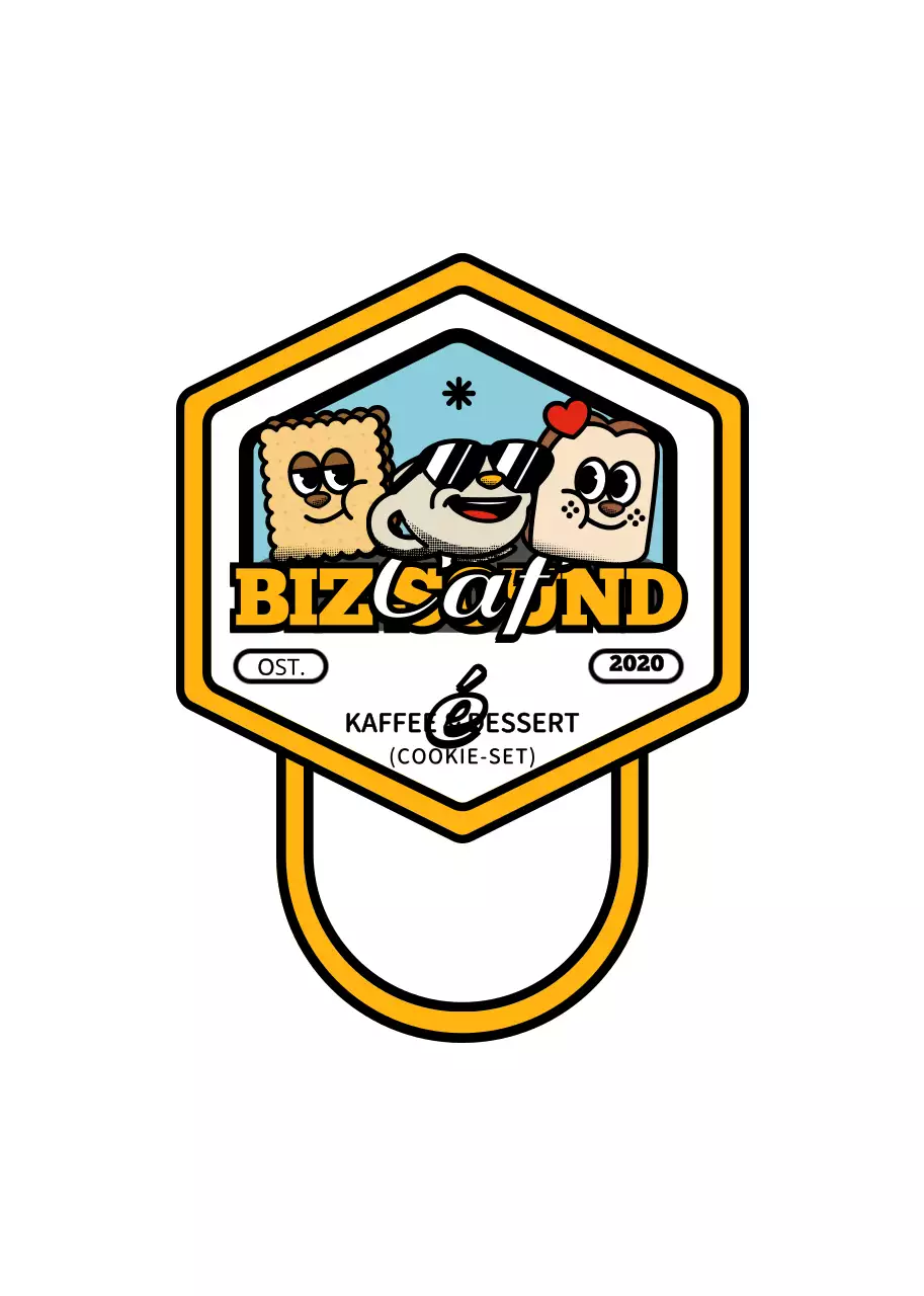 Eine Serie von niedlichen und angesagten Cafe-Artikeln im Logo-Stil in Gelb und Schwarz.