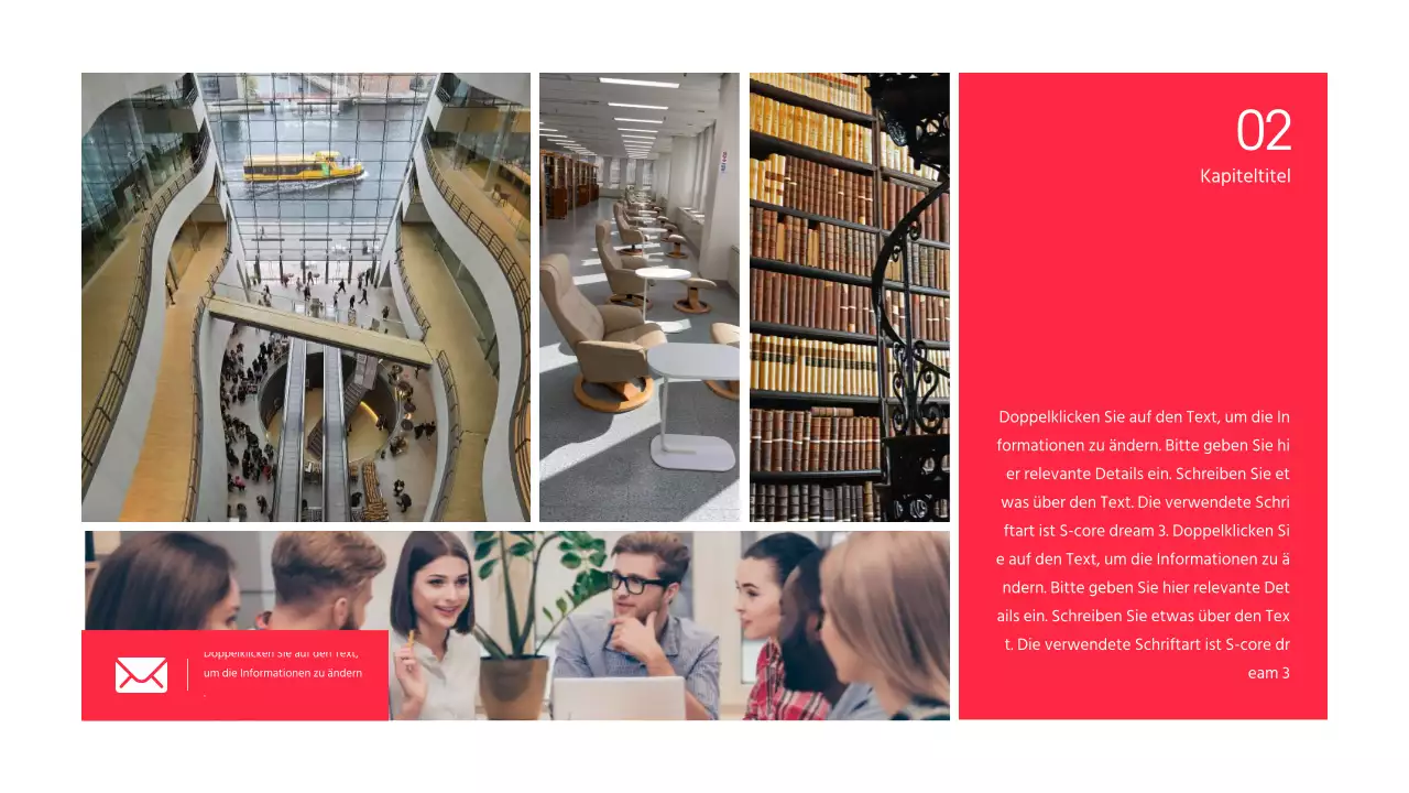 Diskussionsdarstellung der Texthervorhebung und des Fotolayouts in Rot