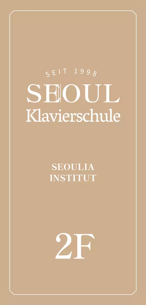 Beschilderung mit einem stilvollen Klavierschul-Logo auf goldenem Hintergrund