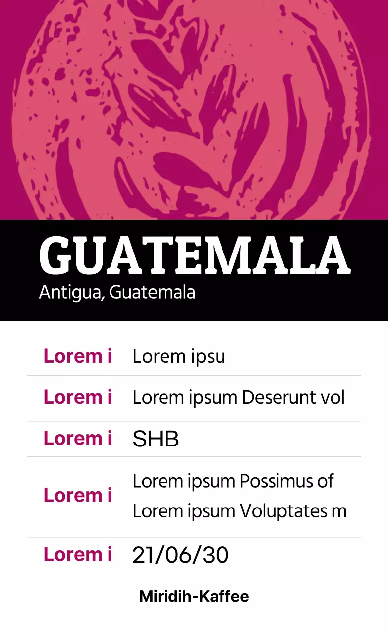 Bunte Vintage illustrierte Bohne Kaffee Etikett Guatemala