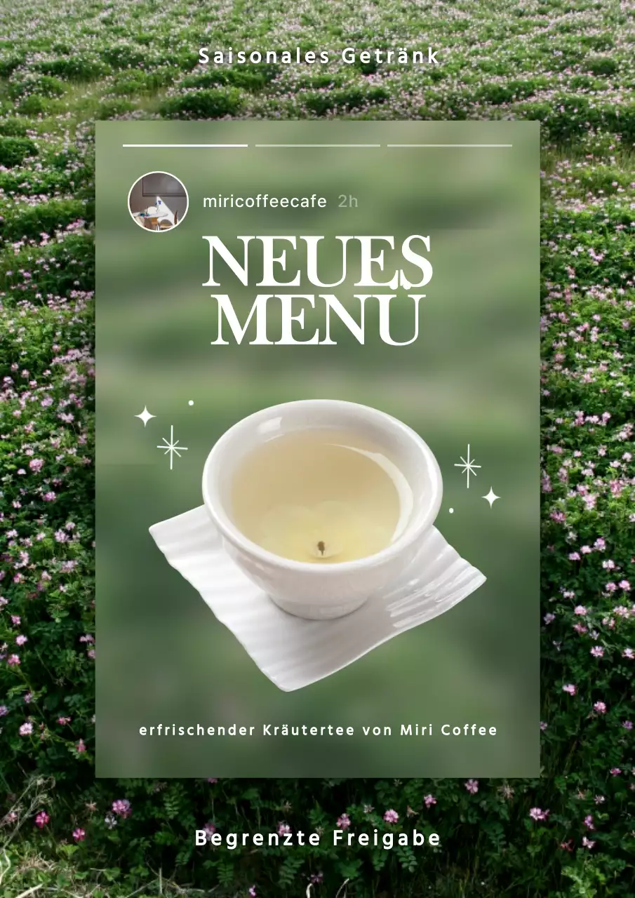 Neue Speisekarte im grün-graublauen Story Concept Cafe