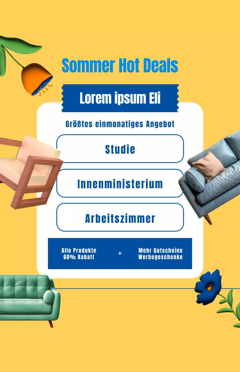 Werbung für einen Möbelverkauf mit gelbem Hintergrund