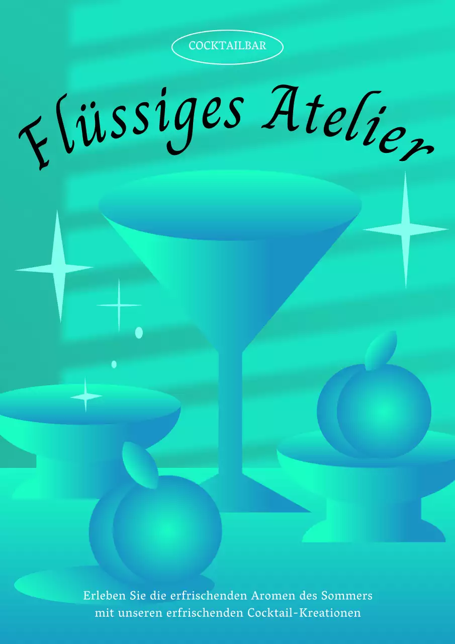 Werbung für eine Cocktailbar mit mintfarbenem Farbverlauf