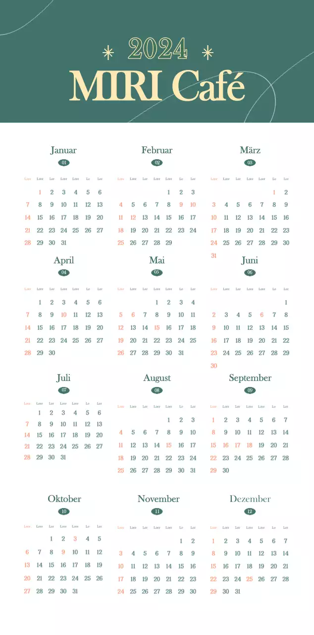 Cafe-Kalender mit Empfehlungen für das Getränk des Monats