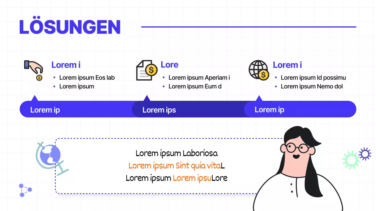 Illustriertes Thema der wirtschaftlichen Jugendbildung in Blau und Orange
