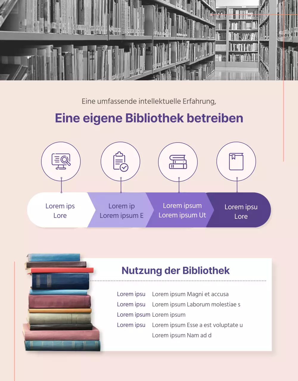 Details des Unternehmensprogramms in Lila mit orangefarbenen Akzenten