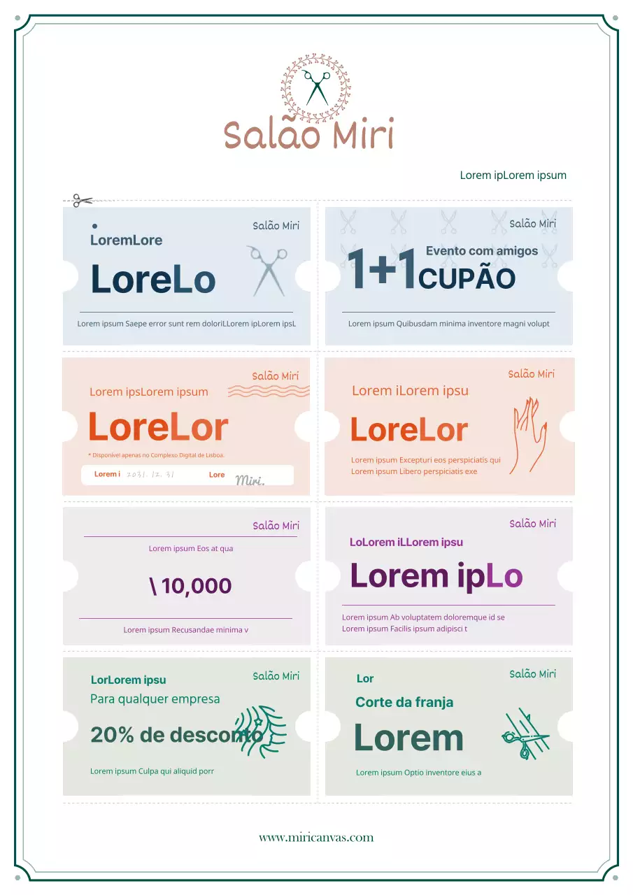 Um livro de cupões para serviços relacionados com a beleza num formato elegante de logótipo verde e castanho