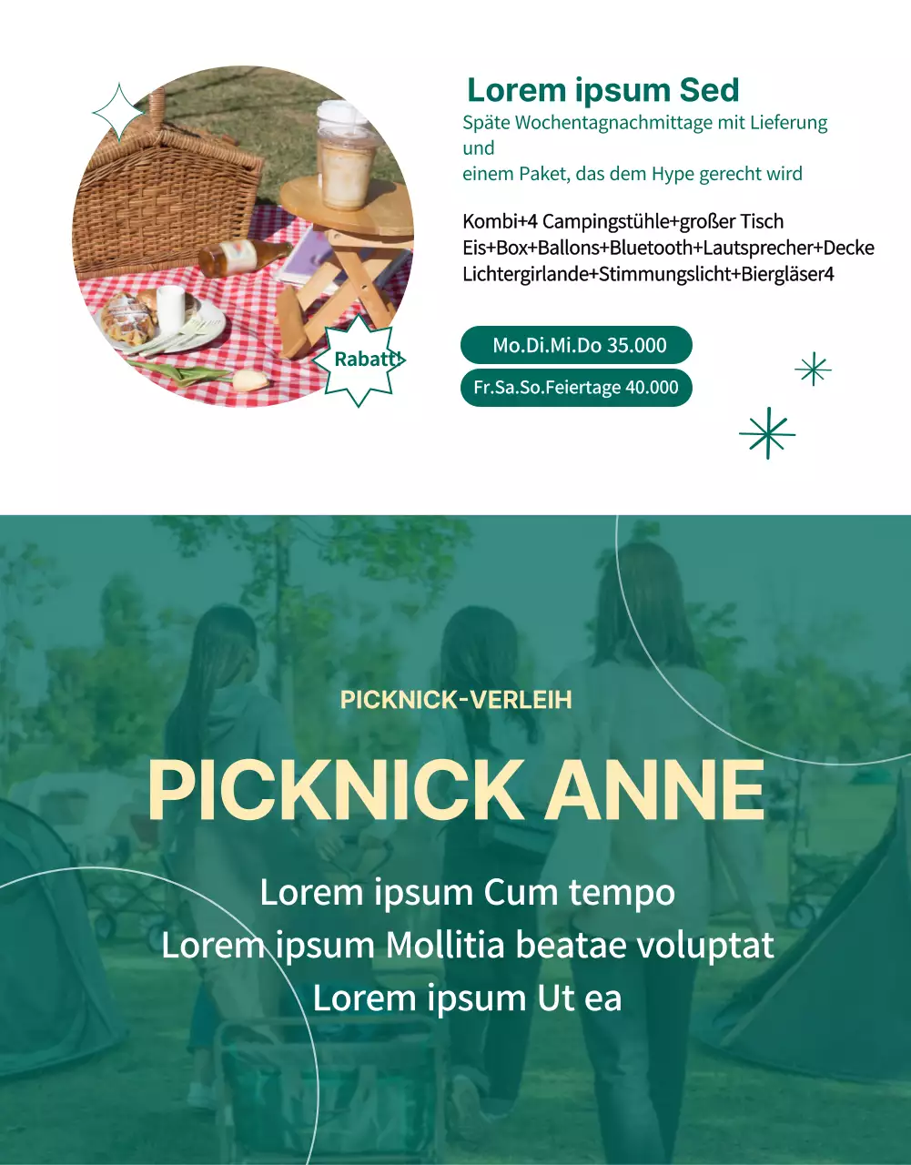 Schicker, grüner und einfacher Picknickverleih