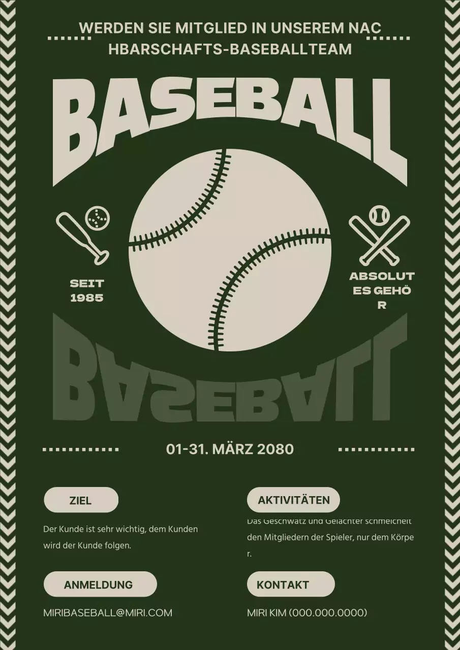Werben Sie Mitglieder für einen grün-beigen Baseballclub