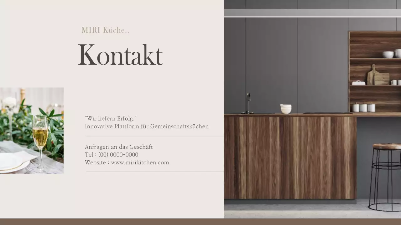 Moderne Gemeinschaftsküche in Beige und Braun (Präsentation)