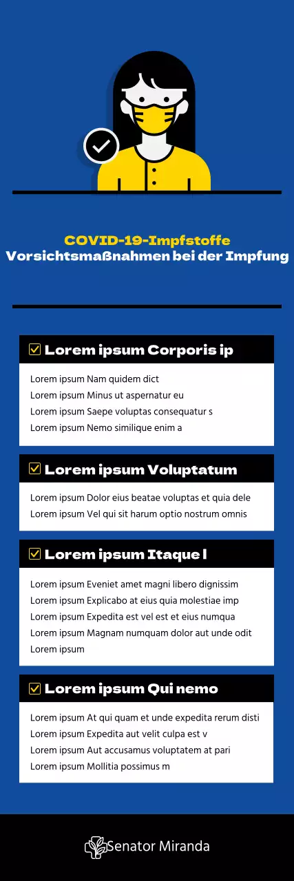 Coronavirus-Impfung X-Banner mit Abbildungen und Tabellen in Blau.