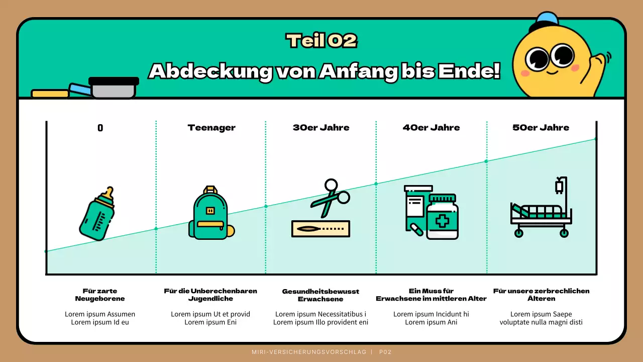 Türkis Niedlicher Charakter Kind Versicherung Vorschlag Präsentation