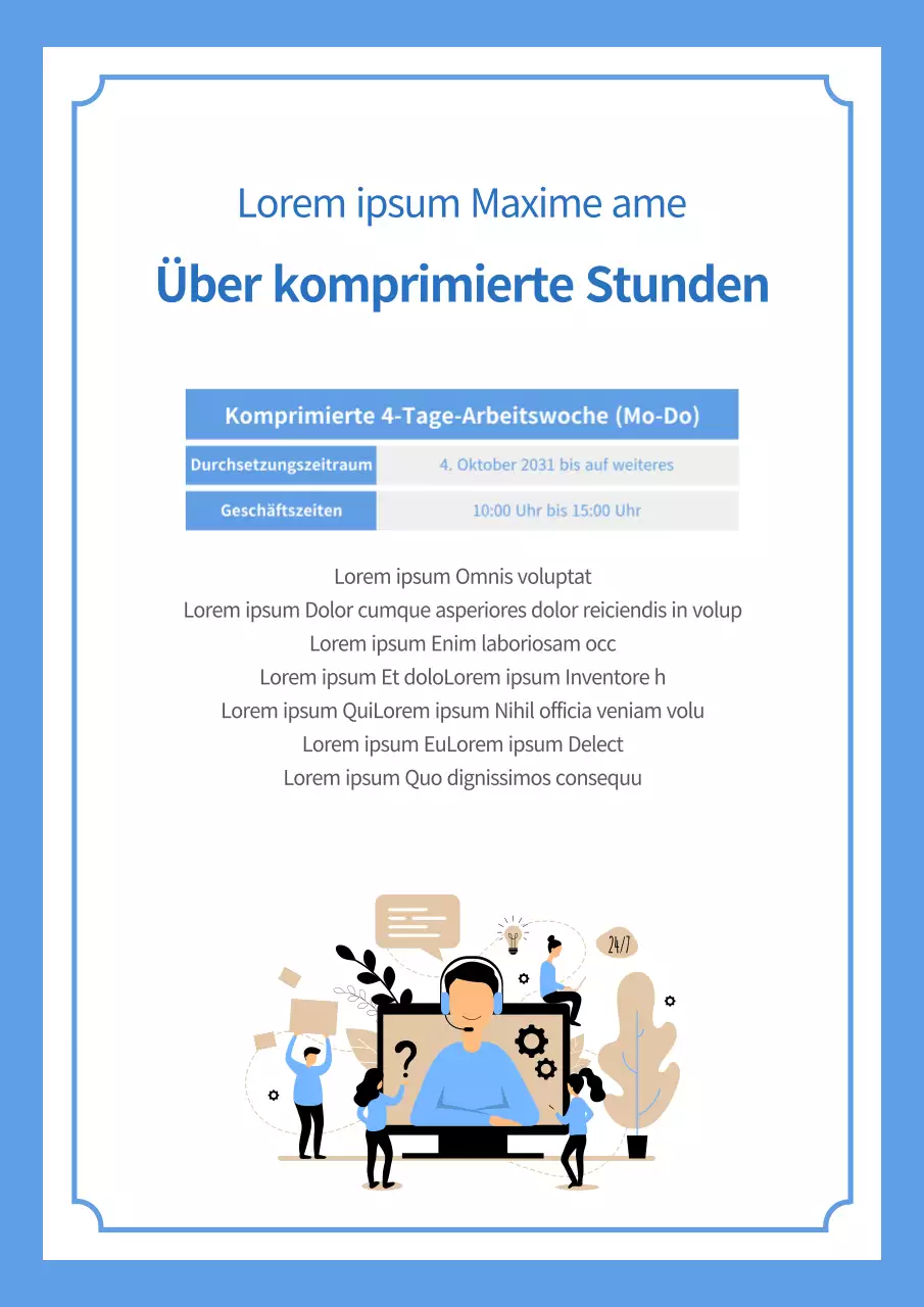 Eine klare, blau getönte Ankündigung von Kurzarbeit mit einer stilvollen Illustration