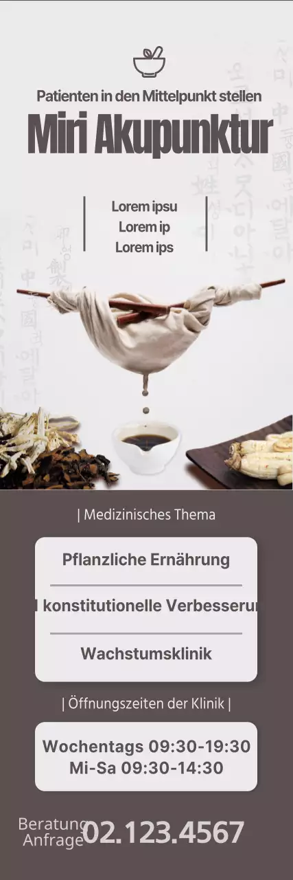 Ein einfaches Konzept in Schwarz, Braun und Hellgrau für die Klinik für orientalische Medizin