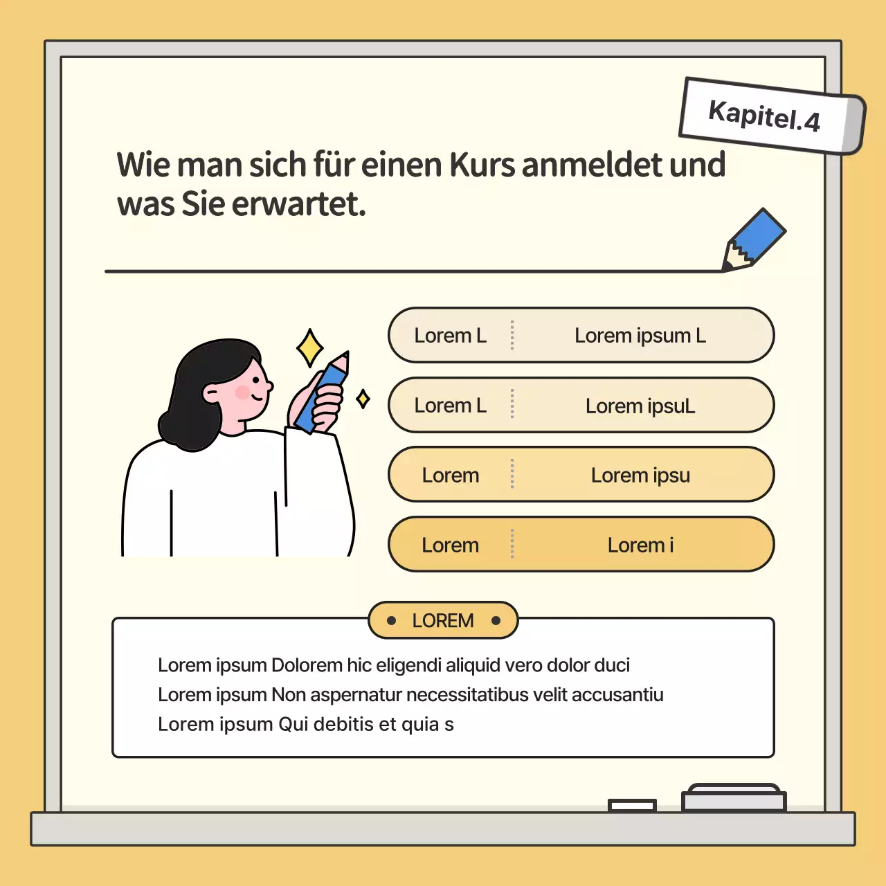 Geisteswissenschaftliche Vorlesung mit gelb-blauer studentischer Kreidetafelillustration