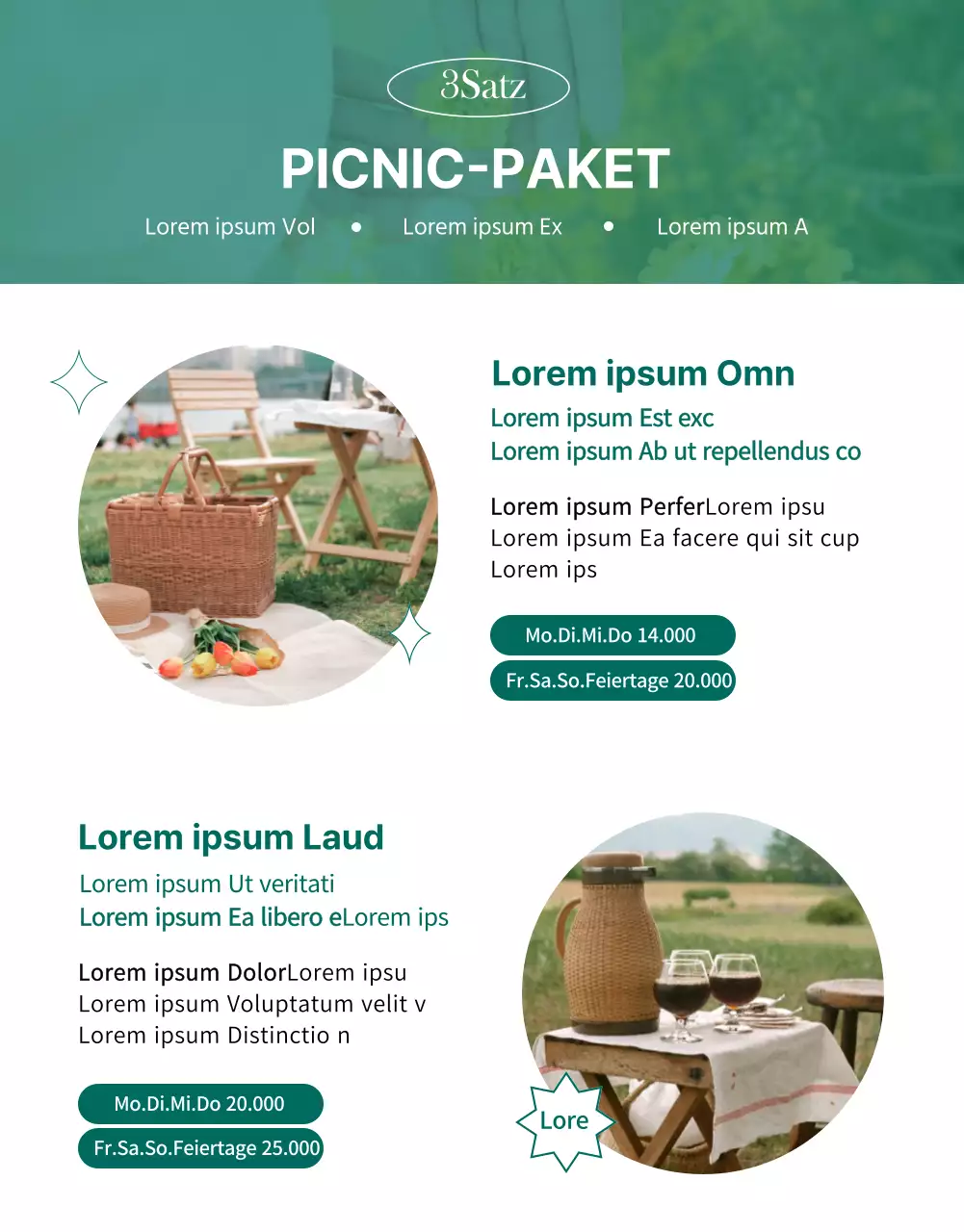 Schicker, grüner und einfacher Picknickverleih