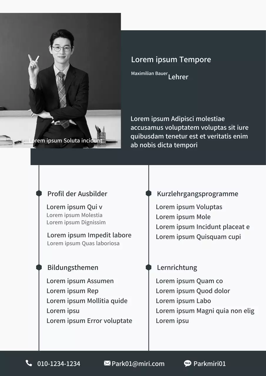 Ein sauberer, dunkelgrauer Lebenslauf für Nachhilfelehrer