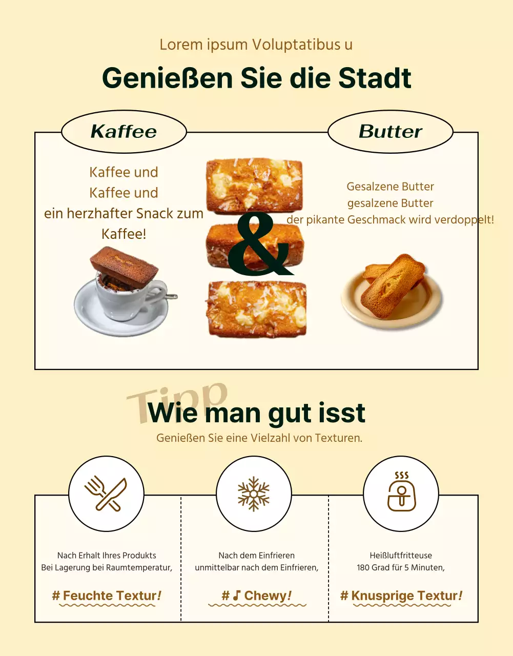 Präsentieren Sie die Informationen zu den Desserts in einem trendigen, elfenbeinfarbenen Café