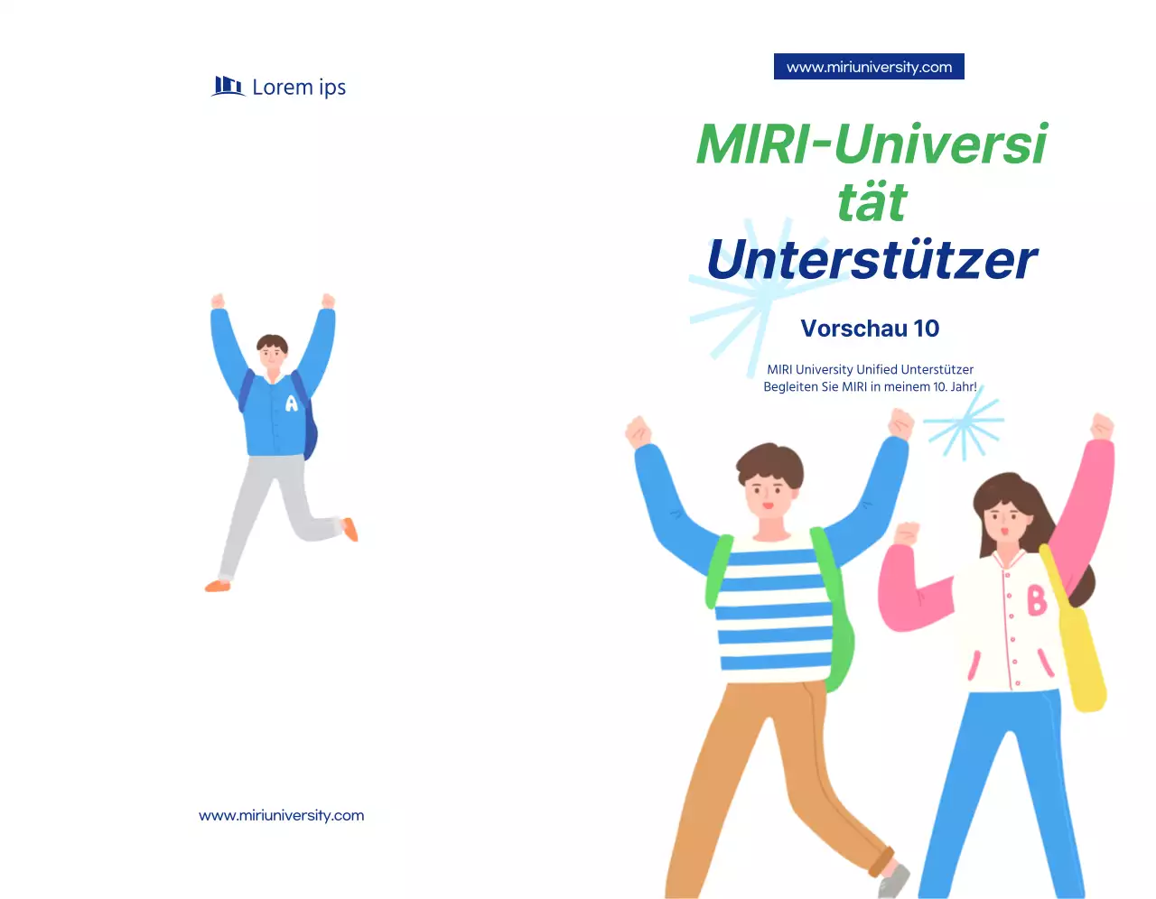 Eine einfache Werbekampagne für Universitätsfans mit marineblauem Text und Illustrationen.
