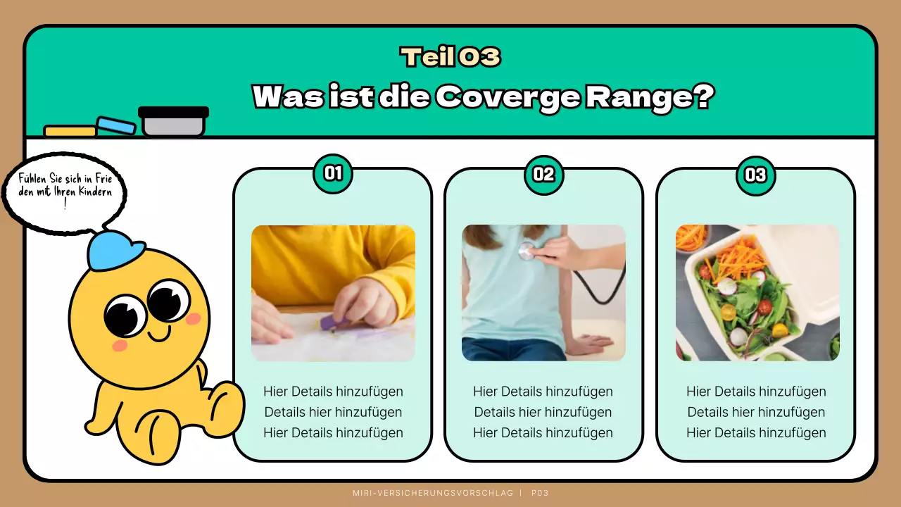 Türkis Niedlicher Charakter Kind Versicherung Vorschlag Präsentation