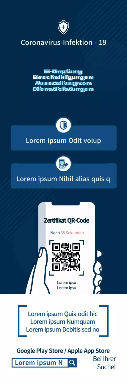 Leitfaden für einfache elektronische Impfbescheinigungen in Marineblau und Hellblau