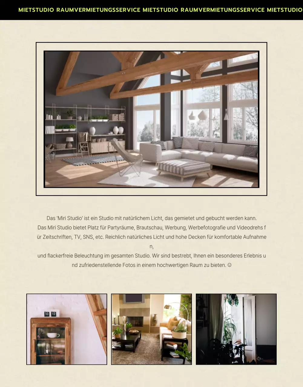 Erfahren Sie mehr über die Vermietung von Studios in Schwarz- und Beigetönen