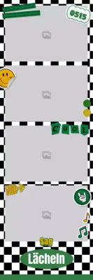 Kitschiger, von Aufklebern inspirierter vierfarbiger Fotorahmen in Grün und Gelb