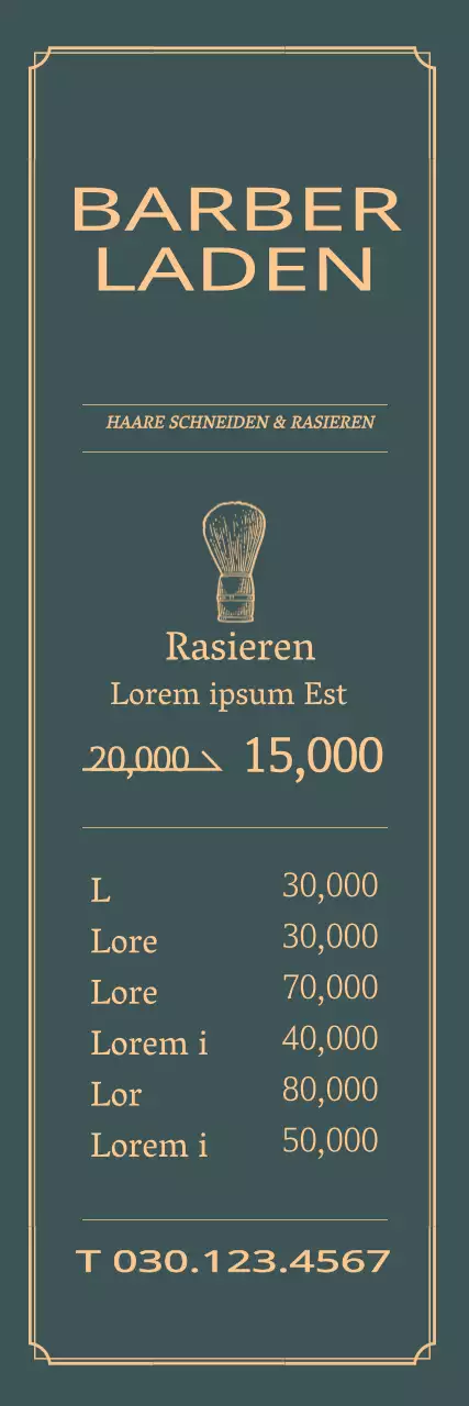 Einfaches Rahmenkonzept in Grün und Gelb Preise bei Barbershop