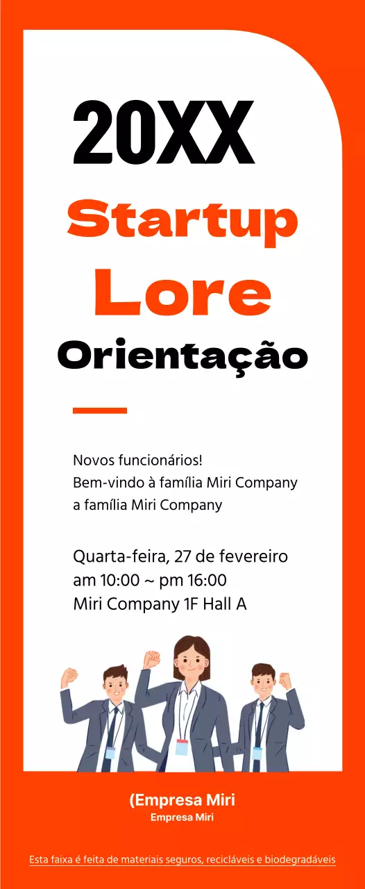 Estilo de moldura simples em laranja e preto para informações de orientação de novos funcionários