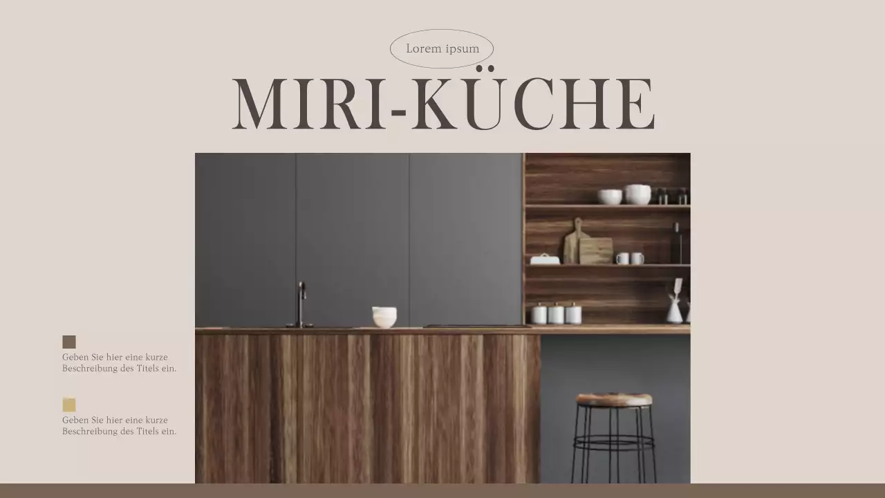 Moderne Gemeinschaftsküche in Beige und Braun (Präsentation)