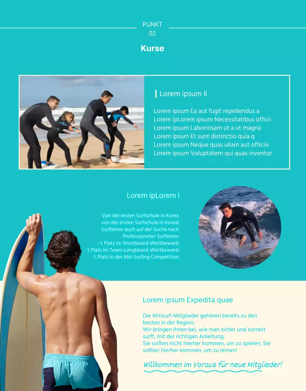 Mintfarbene, erfrischende Surf-Detailseite