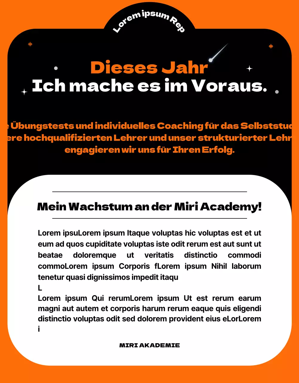 Ein Weltraumkonzept mit orangefarbenen Akzenten Einführung einer einzigartigen und lustigen Transferschule