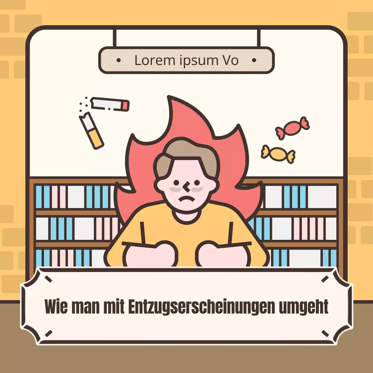 Niedliche gelbe und braune Illustration von Rauchentzugssymptomen