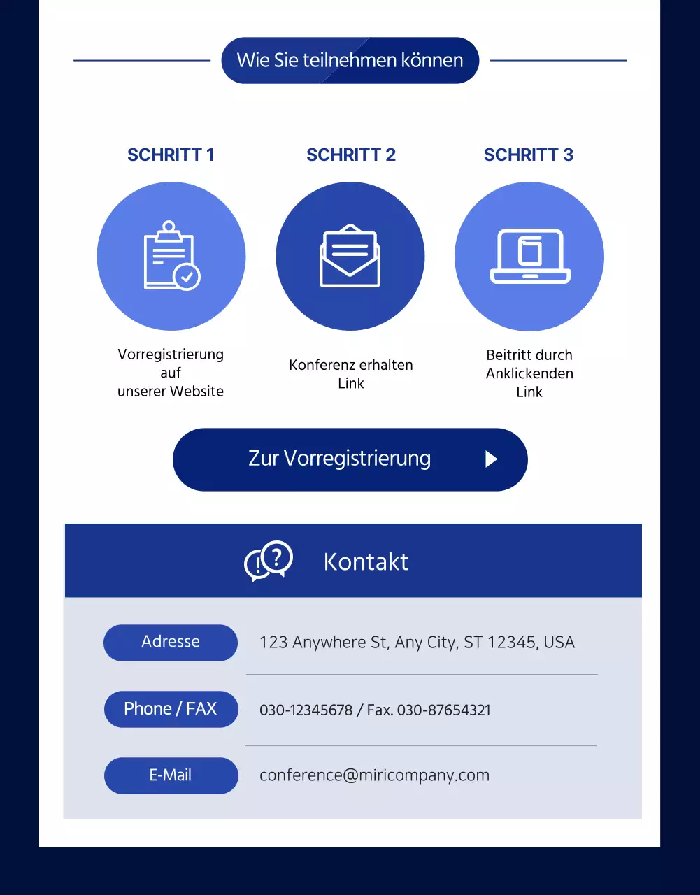 Globale Konferenzdetailseite in blau